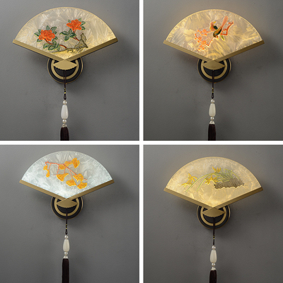 Nueva lámpara de pared del pasillo de la lámpara de pared de la hoja de la fan del color del esmalte del cobre del estilo chino
