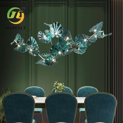 Pasillo de cristal grande del hotel de la escalera de Emerald Lotus Leaves Shape Chandelier For
