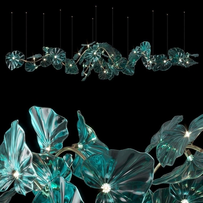 Pasillo de cristal grande del hotel de la escalera de Emerald Lotus Leaves Shape Chandelier For