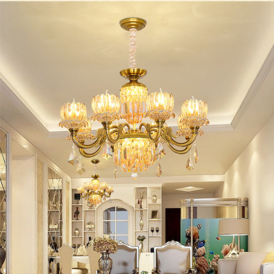 Sala de estar interior que cuelga el estilo moderno de lujo de Crystal Pendant Light Glass Gold