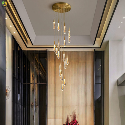 Escalera colgante moderna cristalina de la decoración del vestíbulo del hotel de la luz de la gota de agua