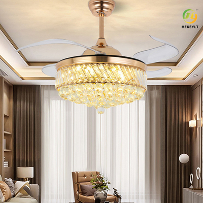 Crystal Ceiling Fan Light invisible de lujo moderno aspas del ventilador de 42 pulgadas 4 para el comedor