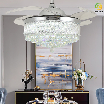 Crystal Ceiling Fan Light invisible de lujo moderno aspas del ventilador de 42 pulgadas 4 para el comedor