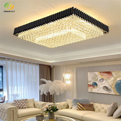 Luz de techo LED rectangular de varios tamaños de 265 voltios, oro y cristal negro y metal