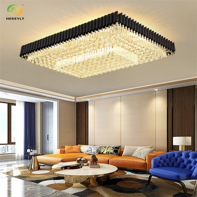 Luz de techo LED rectangular de varios tamaños de 265 voltios, oro y cristal negro y metal
