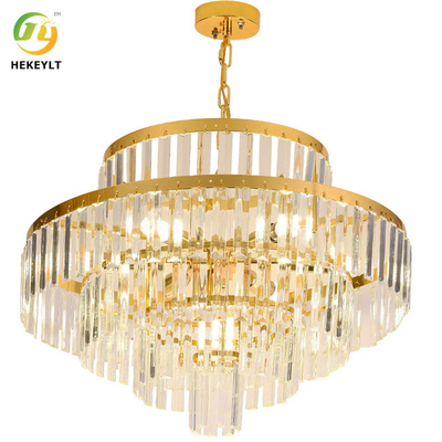 Lámpara colgante de cristal E14 Luxury dorada y transparente para salón