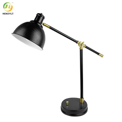 Lámpara de mesita de noche negra del escritorio del metal ajustable USB D9.8 X H26”