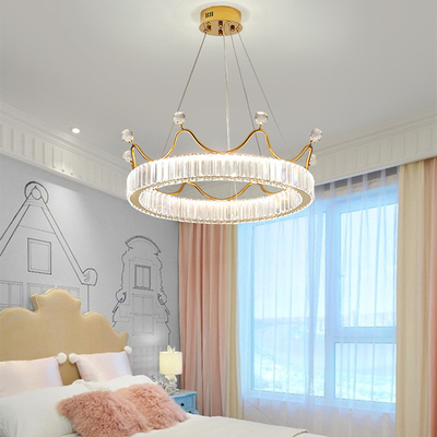 Oro creativo redondo del dormitorio LED Crystal Pendant Light Clear Metal de los niños