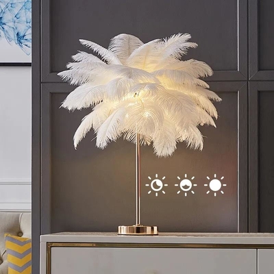 Lámpara de mesa decorativa de la pluma blanca de la lámpara de mesa de Dimmable de la carga por USB