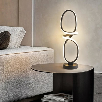 Negro moderno nórdico de la lámpara de mesa minimalista de la cabecera del metal del LED geométrico