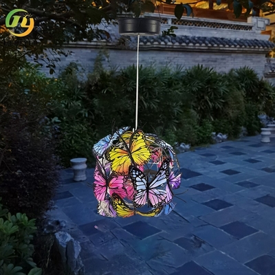 Bola creativa ligera decorativa de la mariposa del hierro del jardín solar que cuelga caída cuadrada de la atmósfera del paisaje del jardín al aire libre ligero