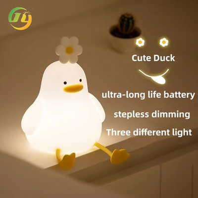 Decoración del dormitorio de Kawaii temporizador de luz nocturna para bebés USB recargable lámpara de pato lindo silicona luz nocturna de pato floreciente atenuable