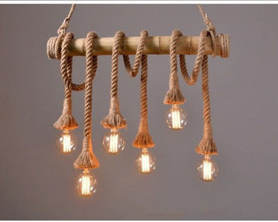 Luz pendiente de cristal de bambú de la cuerda del cáñamo para las salas de estar