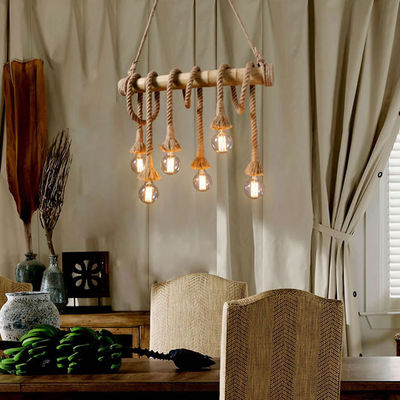 Luz pendiente de cristal de bambú de la cuerda del cáñamo para las salas de estar