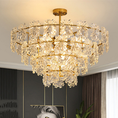 Diseño moderno de la sala de estar de Crystal Pendant Light Interior Hotel del oro del hierro