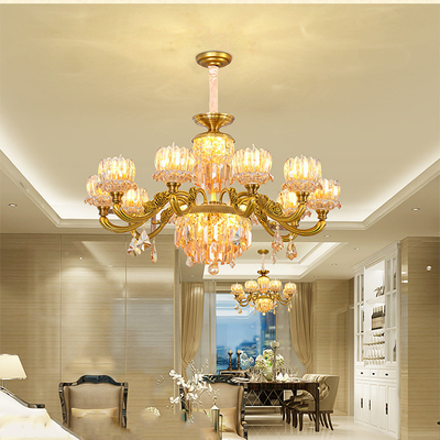 Sala de estar interior que cuelga el estilo moderno de lujo de Crystal Pendant Light Glass Gold